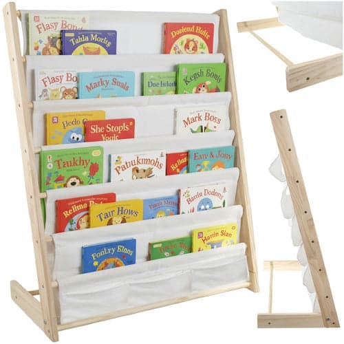 Barnbokhylla i trä/tyg 6 fack 79 cm natur 79x62,5x30 cm