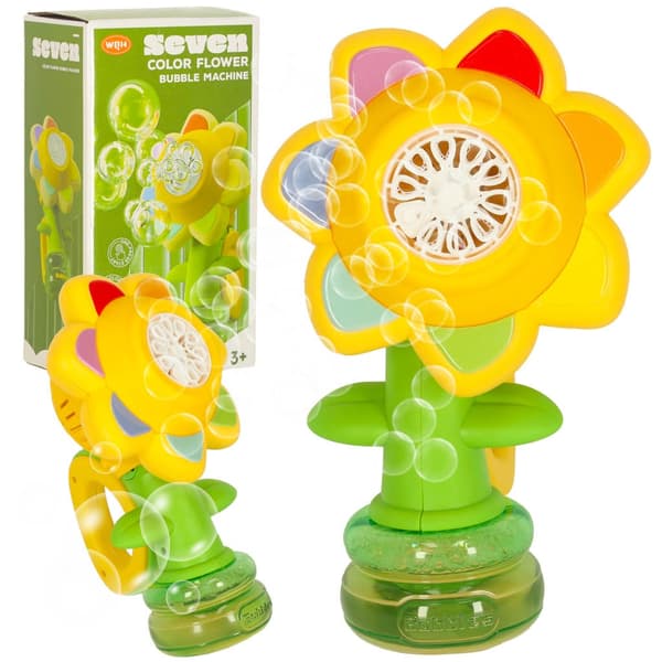 Sæbeboblemaskine blomsterform grøn med lys, genopladelig USB, 3+