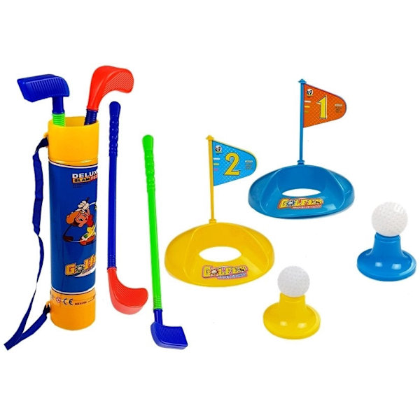 Mini golfset för barn 10 delar med 2 klubbor, 2 bollar och flaggbaser