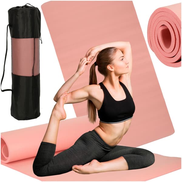 Yogamåtte/træningsmåtte 185x83x1,5 cm skridsikker med bæretaske rosa