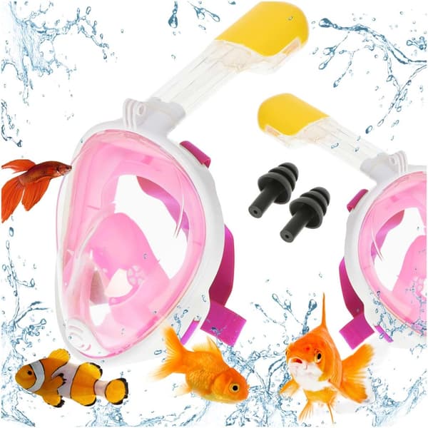 Kokokasvo-snorkkelimaski S/M pinkki anti-huuru ja GoPro-kiinnike