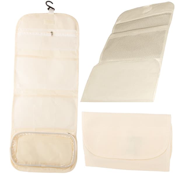 Hängande necessär med krok flera fack beige 26x16 cm
