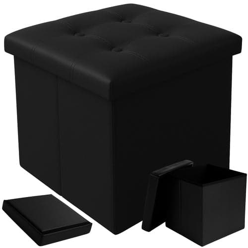 Taitettava säilytysrahi 39L PU-nahkaa 38x38x38 cm musta