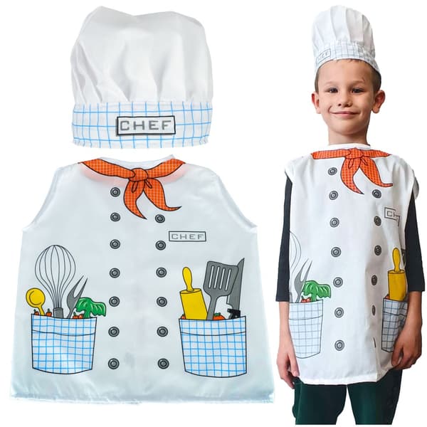 Kockkostym barn set med förkläde och kockmössa 3-8 år vit
