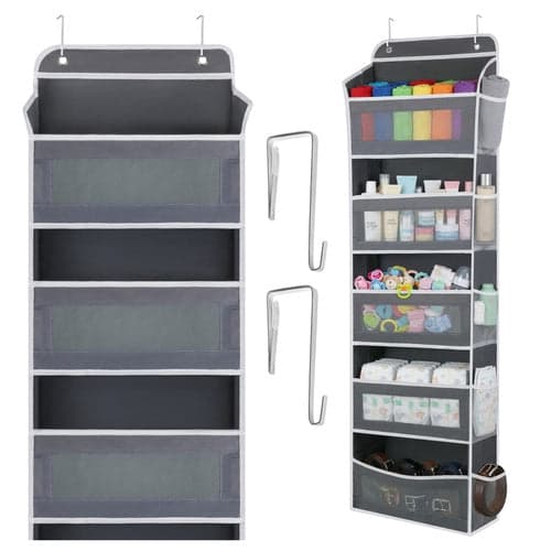 Dörrhängande organiserare 5 hyllor 142x40x17 cm grå/vit