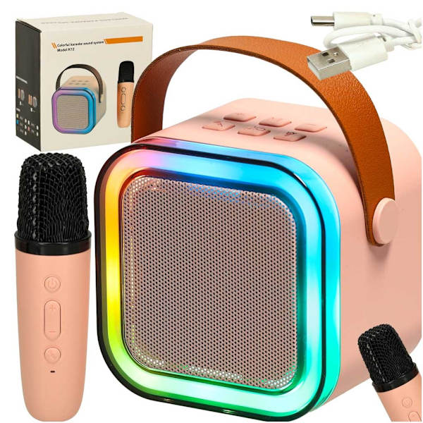 Bärbart karaoke-set Bluetooth-högtalare 6W + mikrofon rosa