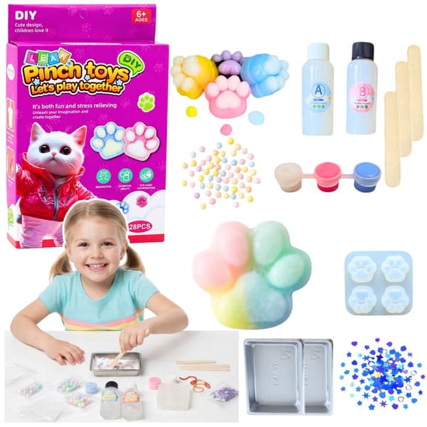 DIY pysselsats squishy kattklor 28 delar med geler, färger & dekoration