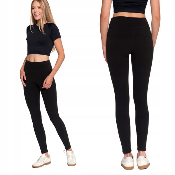 Moraj lange dameleggings med høj midje, ribbet sporty pasform L/XL sort
