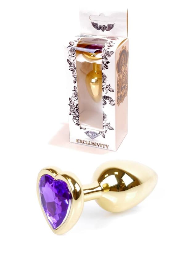 Guld Diamant Plug Hjerte Violet Stål Anal Plug med Lilla Krystal