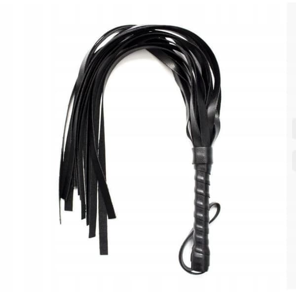 Svart Läder Erotisk Piska 58cm BDSM Piska