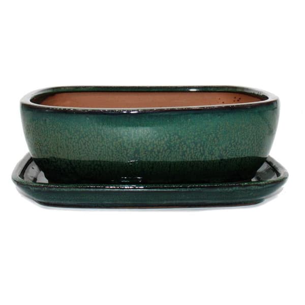 Bonsaiskål med fat St. 4 - Grön - rektangulär - Modell GB5 - L 26cm - B 20cm - H 9cm