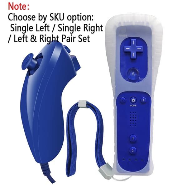För Wii/Wii U trådlös vibrationskontroll – vänster Nunchuk-joystick + höger fjärrkontroll med silikonfodral och handledsrem