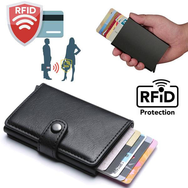 Skydd Svart-RFID  Plånbok Korthållare 5st Kort (Äkta Läder)