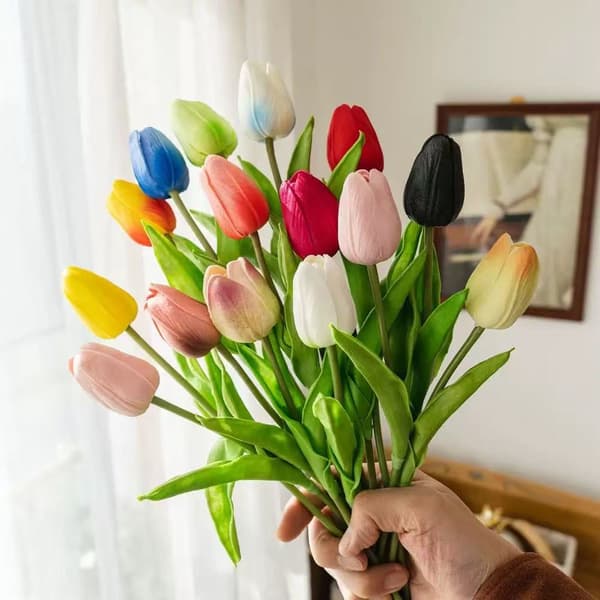 1/5/10/15 stk. Tulipaner Kunstige Blomster Ægte Blomster Tulipanbuket Dekor Falske Tulipaner Blomst til Hjemmet Bryllupsdekorationer