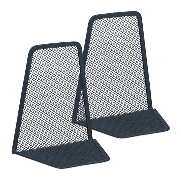 Relaxdays Bokstöd, set med 2, nätutseende, böcker, mappar, bokpressar HxLxD: 14x12,5x9 cm, metall, antracit