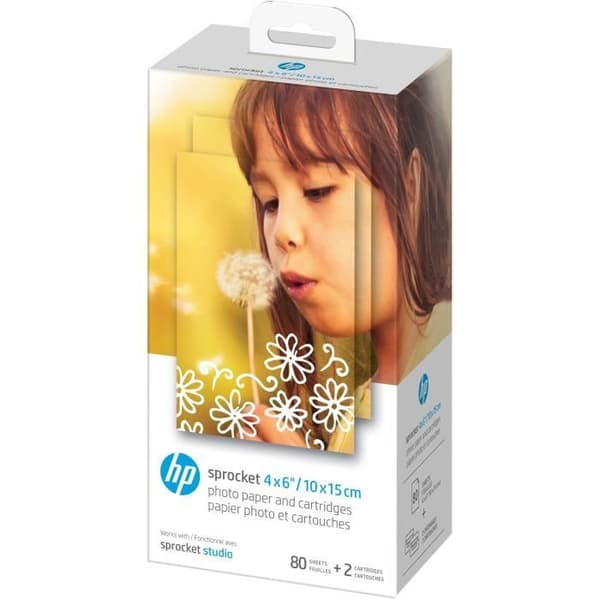 HP Sprocket Studio 4x6 - 10x15 cm fotopapper och HP-patroner - Paket med 80 ark - Glänsande yta - 240 g/m²