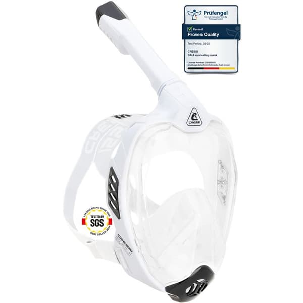 Cressi Bali — Heltäckande snorkelmask Dry Vision 180° CO2 säker Vit/Svart L/XL