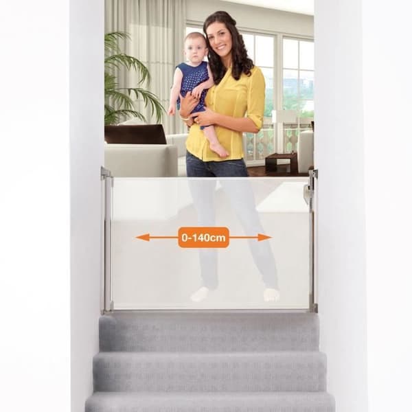 DREAMBABY® Infällbar säkerhetsbarriär - Skruva fast - Tvåvägsöppning - Ram upp till 140 cm - 2 monteringssatser ingår -