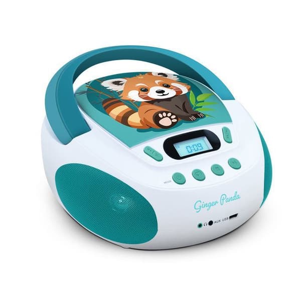 Bärbar CD-spelare för barn Panda Röd MP3 USB - Stereo 6W - Hörlursuttag - Strömförsörjning via nätadapter eller batterier - Djurdesign