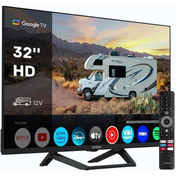 TV HD 32" (80 cm) - STRONG - Google TV - Wifi - Bluetooth - Chromecast - 12V Husvagn, Campingbil - HDR - 3 Tuners - 2 HDMI(ARC) + USB
