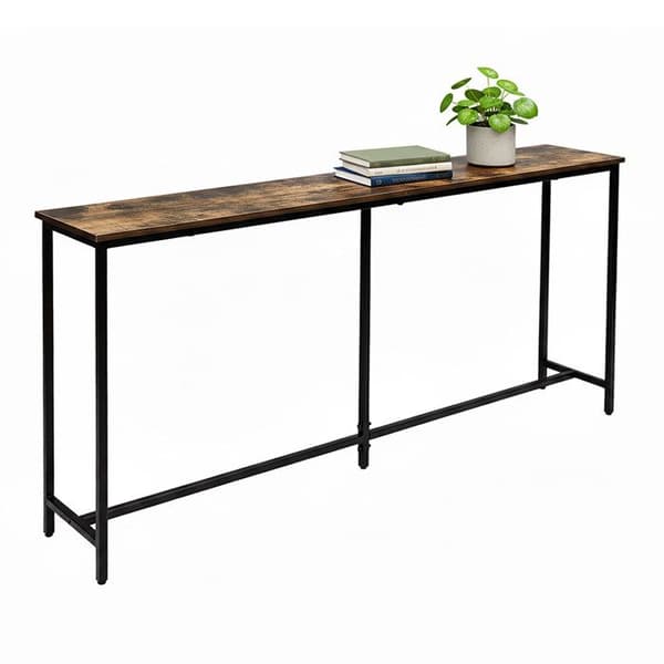 Bordskonsol Relaxdays, HxLxP: 80,5x160x20 cm, industriellt sidobord, hall och vardagsrum, metall och MDF, brun/svart