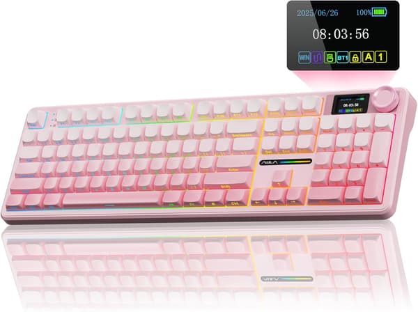 AULA F108 Pro Full Size Mekaniskt Speltangentbord, RGB, Display, Multifunktionsratt, Tri-Mode Trådlöst
