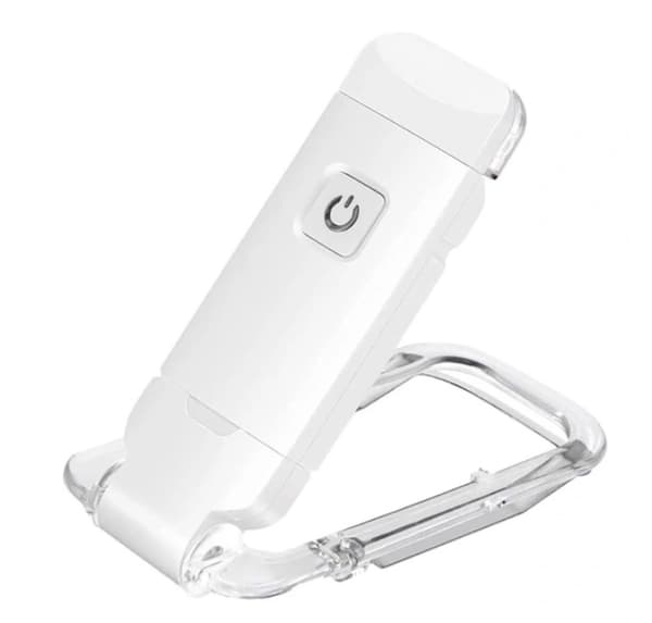 Portabel USB-uppladdningsbar LED-boklampa med klämma för läsning i sängen, justerbar ljusstyrka och dimbar bokmärkeslampa i vitt