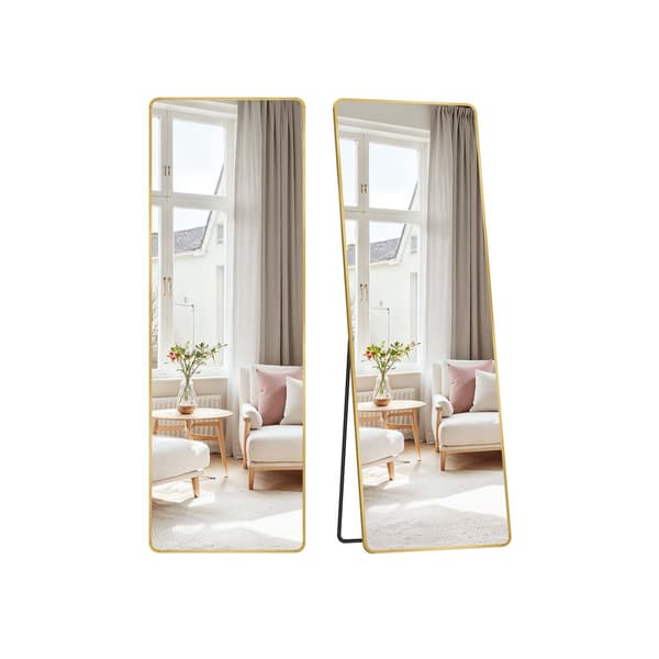 Rektangulär passspegel - härdat glas och aluminium - 160 x 50 cm - guld