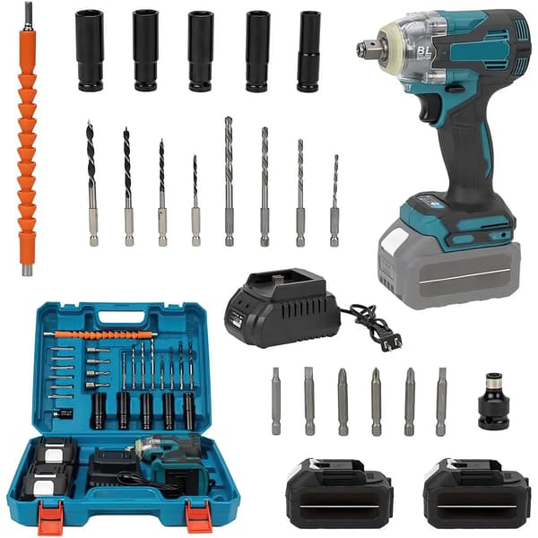 Batteridriven mutterdragare - Slagskruvdragare 1,27 cm fyrkant - 1200 Nm - 18V borstlös motor - 6800 rpm - 2 batterier - EU-kontakt