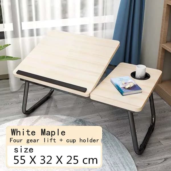Laptop-/datorbord - Säng- och soffbord - Hopfällbart - Portabelt - Rektangulärt - Trä - Vit lönn (beige)