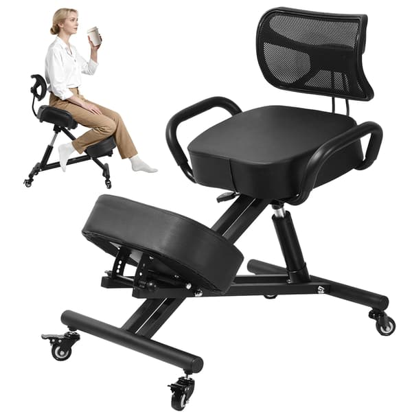 Ergonomisk knästol - kontorsstol - med ryggstöd - höjdjusterbar - vadderad - metallram - ej roterande