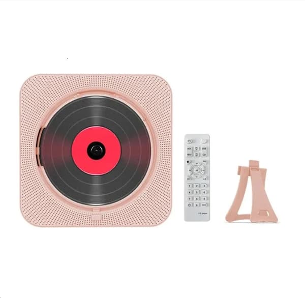 CD multimedieafspiller - Bærbar CD-afspiller - Bluetooth 5.0 - FM-radio - USB/TF (microSD) - Indbygget højttaler - Genopladelig med stander - Lyserød