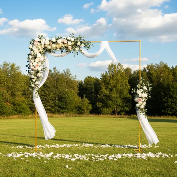 Bröllopsportal - Bågställning - 3 m fyrkantig ram - Galvaniserade järnrör - Ugnshärdad lack - Bärkapacitet ca 10 kg - Bas 24×53 cm - Guld