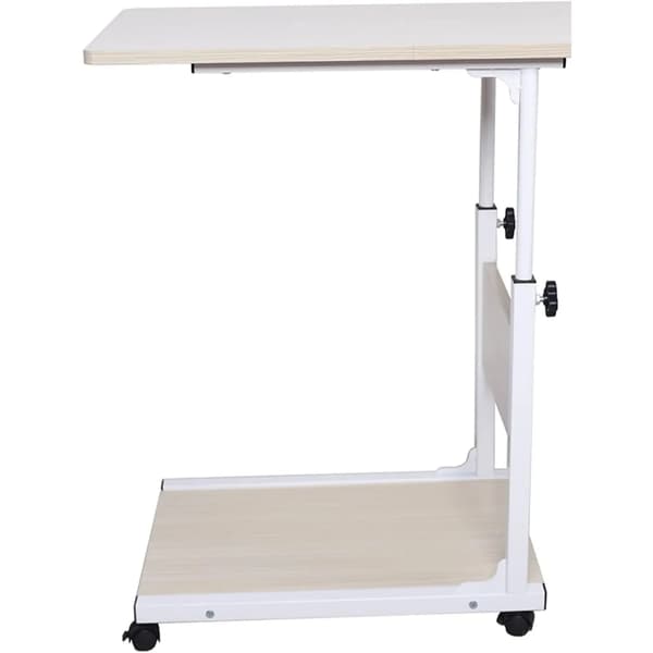 Sidebord - Laptopbord med hjul - Højdejusterbart 55–80 cm - Bord 50 x 35 cm - Metal og træ - Hvid