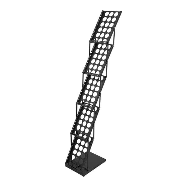 Brochureholder & Magasinholder - Gulvstående Displayreol - Fem Hylder - Sammenklappelig - A4 - Metal (Jern) - Mål 36×27×163 cm - Sort