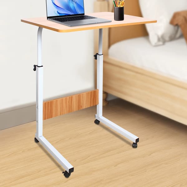 Rullbart laptopbord - Højdejusterbart sidebord - Bordplade 60×40 cm - Højde 70–90 cm - Låsbare hjul - L-form - Belastning 15 kg - Elfenbenshvid
