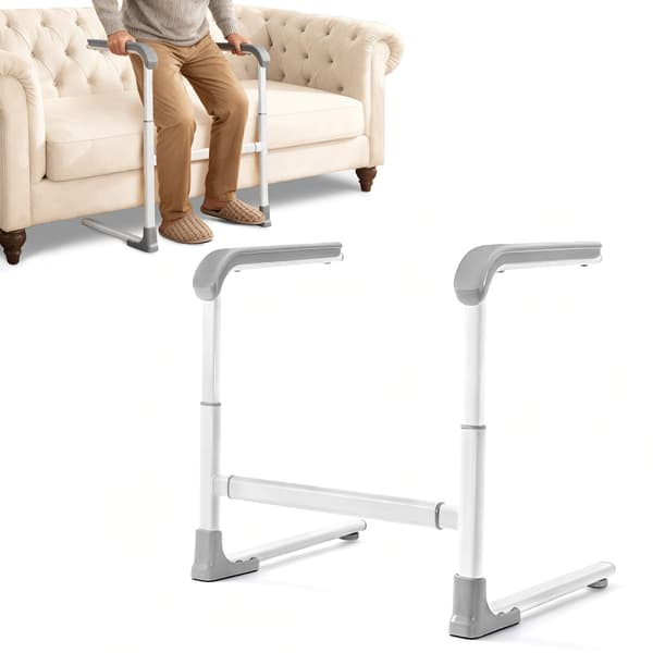 Rejsehjælp med håndtag - Justerbart løftehjælpemiddel - Til stol og sofa - 2 højdeindstillinger - 67,8–80 cm - Metal - Lysegrå