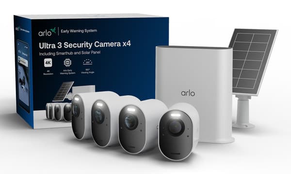 Arlo Ultra 3 Security Camera 4-cam kit + Solar Panel, IP-turvakamera, Ulkona, Langallinen & langaton, 7,5 m, Amazon Alexa & Google Assistant, Tansk...