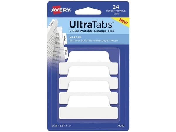 AVERY Zweckform självhäftande flikar UltraTabs vit, 63,5 x 25 mm skrivbara flikar av polyester, papperbestrukna - 1 st (74789)