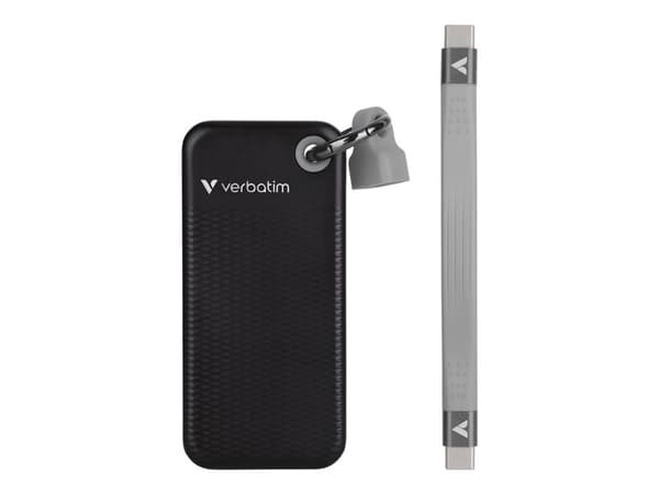Verbatim Pocket - SSD - 2 TB - nøkkelring med kabelfestet - ekstern (bærbar) - M.2 - USB 3.2 Gen 2 (USB-C kontakt) - svart/grå
