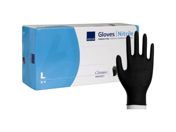 Undersökningshandske, ABENA Classic Protect, L, svart, nitril, puderfri - (200 st.)