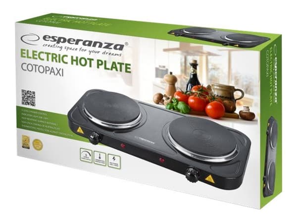 Esperanza COTOPAXI - Elektrisk kokplatta - 2 kW - svart