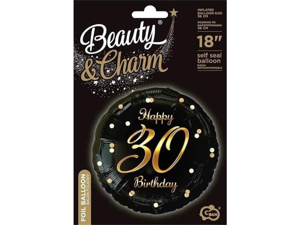 GoDan folieballong B&C Happy 30 Birthday black-gold