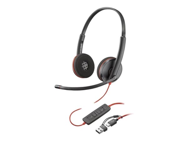 HP Poly Blackwire 3220 - Blackwire 3200 Series - headset - på örat - kabelansluten - USB-C - svart - Skype-certifierat, Cisco Jabber-certifierad, A...