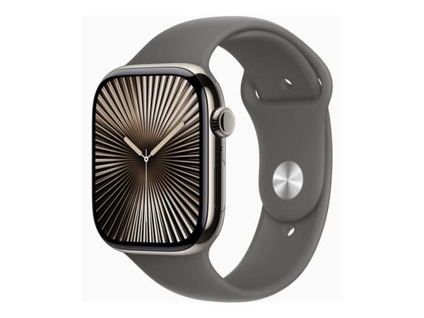 Apple Watch Series 10 (GPS + Cellular) - 46 mm - naturlig titan - smart klocka med sportband - fluoroelastomer - klippgrå - bandstorlek: M/L - 64 G...