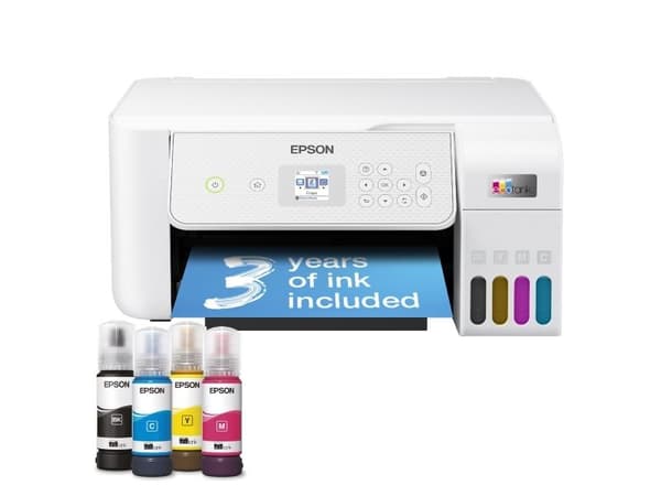 Epson EcoTank ET-2876 - Multifunksjonsskriver - farge - ink-jet - ITS - A4 (medie) - opp til 10 spm (trykking) - 100 ark - Wi-Fi, USB - hvit