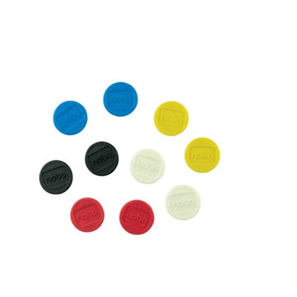 Nobo Whiteboard magneter 13 mm, pakke med 10 stk., Whiteboard-magnet, Assorterte farger, 13 mm, 65 mm, 15 mm, 20 g