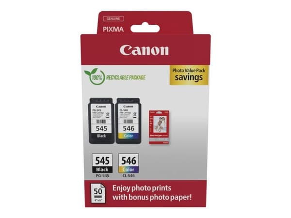 Canon PG-545 / CL-546 Value Pack - 2-pack - 8 ml - svart, färg (cyan, magenta, gul) - original - hängande låda - bläckpatron/papperssats - för PIXM...