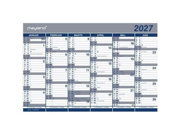 Kontorkalender Dobbelt halvårskalender 2027