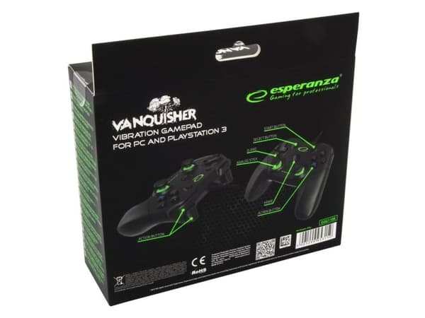 Esperanza Vanquisher - Håndkonsoll - 12 knapper - kablet - svart, grønn - for PC, Sony PlayStation 3